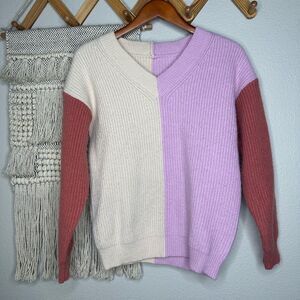 pink color block sweater
